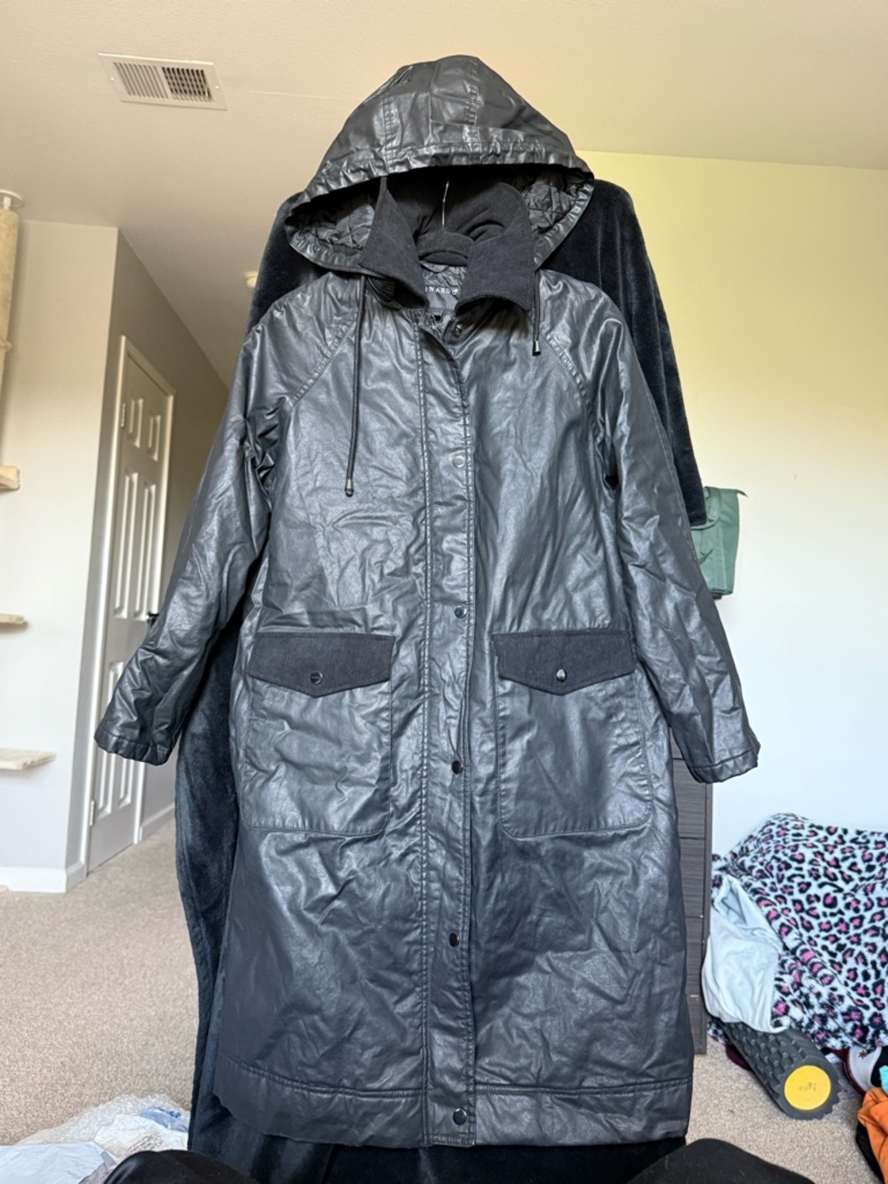 Black Longline Trench Coat Hooded Techwear Minimal